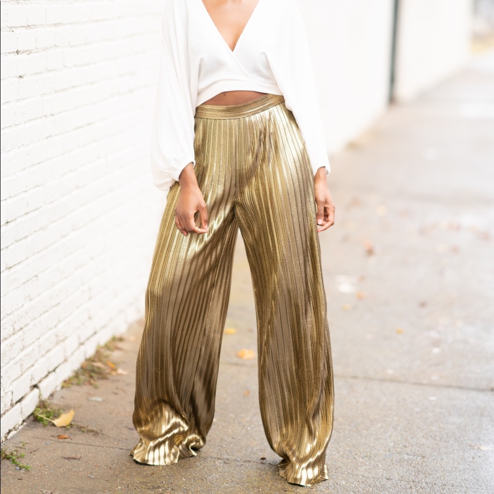 House of CB/ Mistress Rocks Pleated Gold Pants